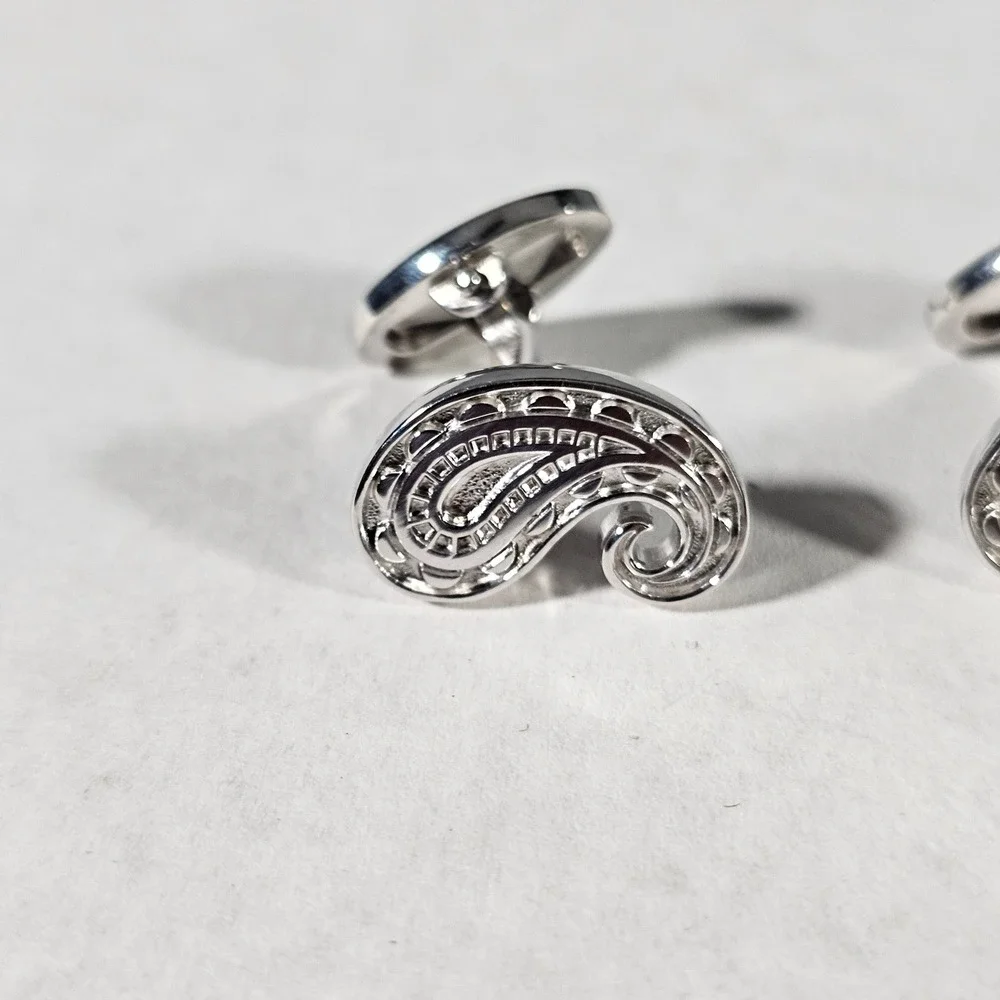 Jan Leslie Cufflinks Mens OS Silver Sterling 925 Paisley Openwork Filigree
